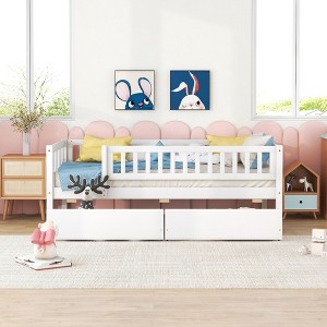 PAGED Twin Size Daybed Dual Use Bed Frame Modern Sofa Bed with 2 Storage Drawers and Guardrail for Bedroom, Living - 1 of 4