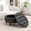 SEYNAR 29.5''Modern PU Leather Round Storage Ottoman with Wood Legs - 4 of 4