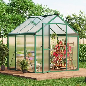 Garvee Walk-In Greenhouse with Polycarbonate Panels, Aluminum Frame, Quick Setup, Roof Vent, Outdoor Garden Greenhouse - 1 of 4