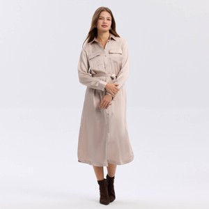 Women's Long Sleeve Belted Satin Midi Shirtdress - A New Day™ - 1 of 3