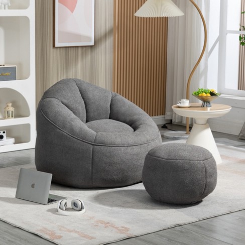 Microfiber Upholstered Bean Bag Sofa Chair With Petal Back, Memory Foam ...