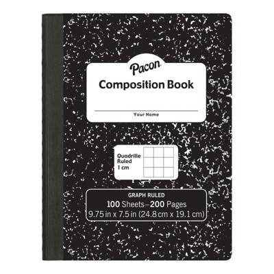 Pacon Composition Book, Black Marble, 1 cm Quadrille Ruled 9-3/4" x 7-1/2", 100 Sheets (Pack of 6)