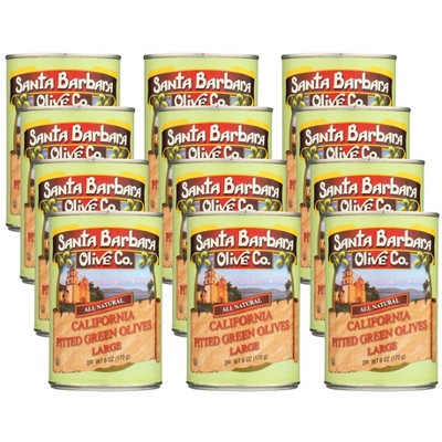 Santa Barbara Olive Co. California Pitted Green Olives Large - Case of 12/6 oz