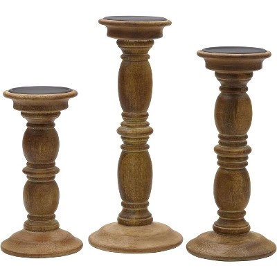 Natural Mango Wood Tabletop Candlestick Set, 3-Piece