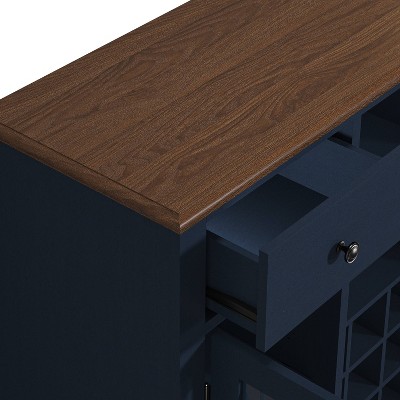 Navy Blue 47" Wine Cabinet with Glass Doors and Metal Rack
