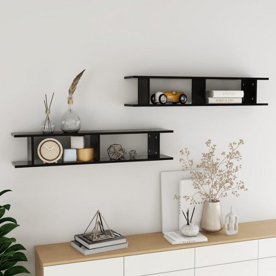 vidaXL Wall Shelves 2 pcs Black 41.3 in.x7.1 in.x7.9 in. Engineered Wood