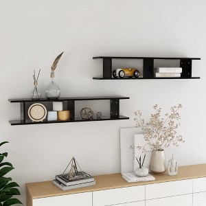 vidaXL Wall Shelves 2 pcs Black 41.3 in.x7.1 in.x7.9 in. Engineered Wood - 1 of 4