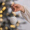 NAYSAYE Party Decoration and Accessories Set of 6 Glass Christmas Ball Hanging Ornament for Holiday Celebration, White, 3.8"*4.2"*0.13" - 2 of 4