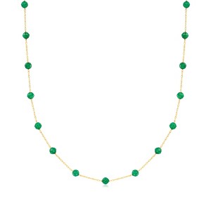 Pure Collection by Ross-Simons 3.70 ct. t.w. Emerald Station Bead Necklace in 14kt Yellow Gold - 1 of 3