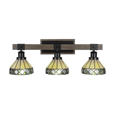Toltec Lighting Tacoma 3 - Light Vanity in  Black/Painted Wood with 7" Diamond Peak Art Glass Shade