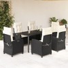 vidaXL 7 Piece Patio Dining Set - Cushions & Adjustable Backrest, Black Poly Rattan, Tempered Glass Table for Garden/Patio/Yard/Outdoor Deck - 2 of 4