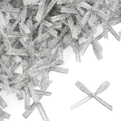 500pcs 1.2" Silver Mini Bibbon Bows Appliques for DIY Crafts, Gift Wrapping Accessories and Scrapbooking