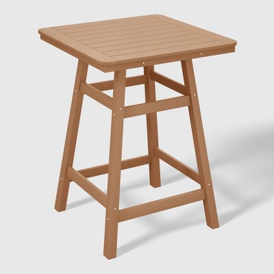 Teak HDPE Outdoor Patio Square Counter Height Bistro Table with Umbrella Hole