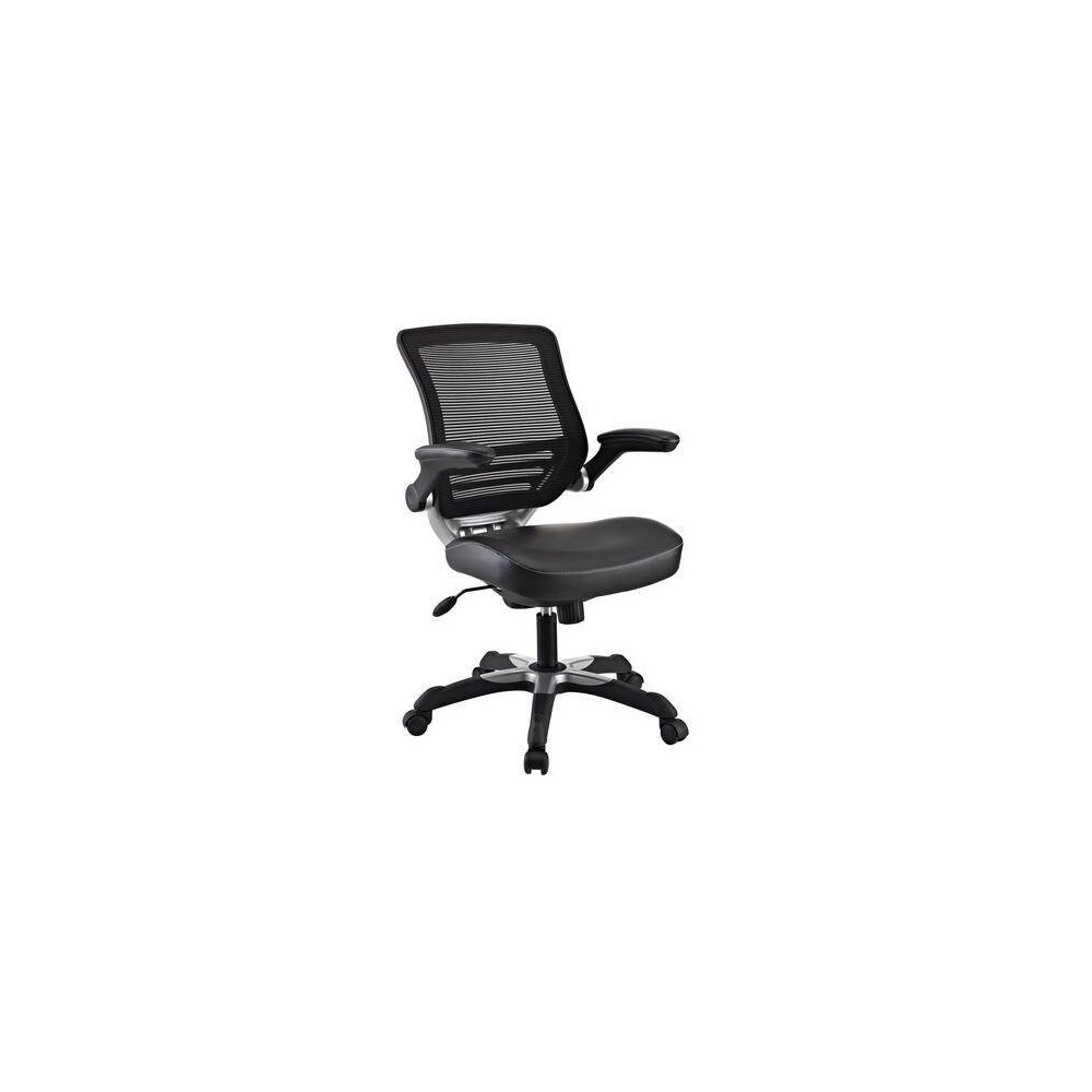 Photos - Computer Chair Modway Edge Mesh Vegan Leather Seat Office Chair with Flip-Up Arms Black  