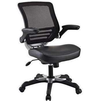 Edge Mesh Vegan Leather Seat Office Chair with Flip-Up Arms Black - Modway