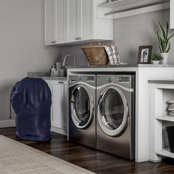 Scrunchable Round Laundry Hamper Blue Stitch Grid - Brightroom™ : Target