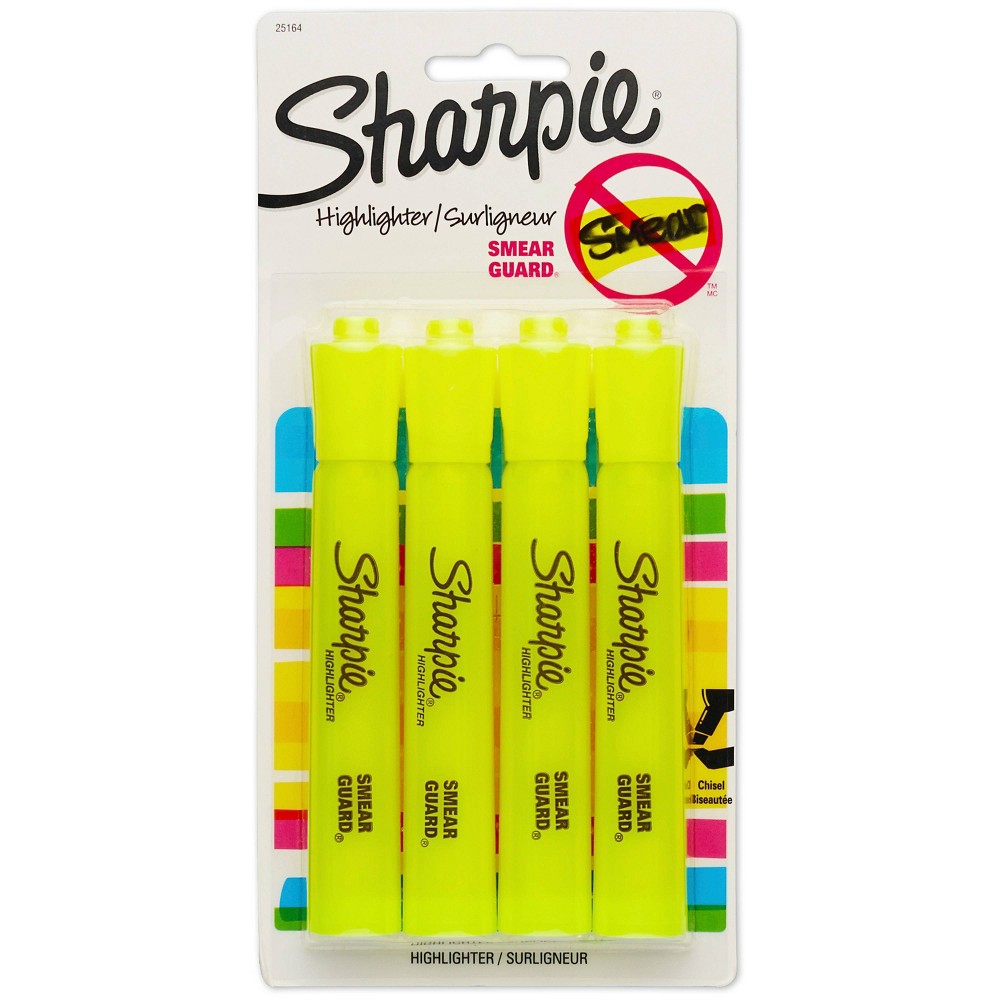 Sharpie 4pk Highlighters Smear Guard Chisel Tip Yellow