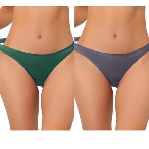 Allegra K Women's Unlined Satin Invisible Bikini Comfortable No-Show Thongs 2 Packs - 1 of 4