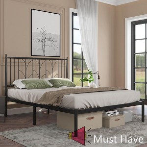 Jojoka Full Size Metal Platform Bed Frame with Vintage Headboard, Noise-Free Steel Slats, 12.2” Storage Space, No Box Spring Needed, Easy Assembly - 1 of 4