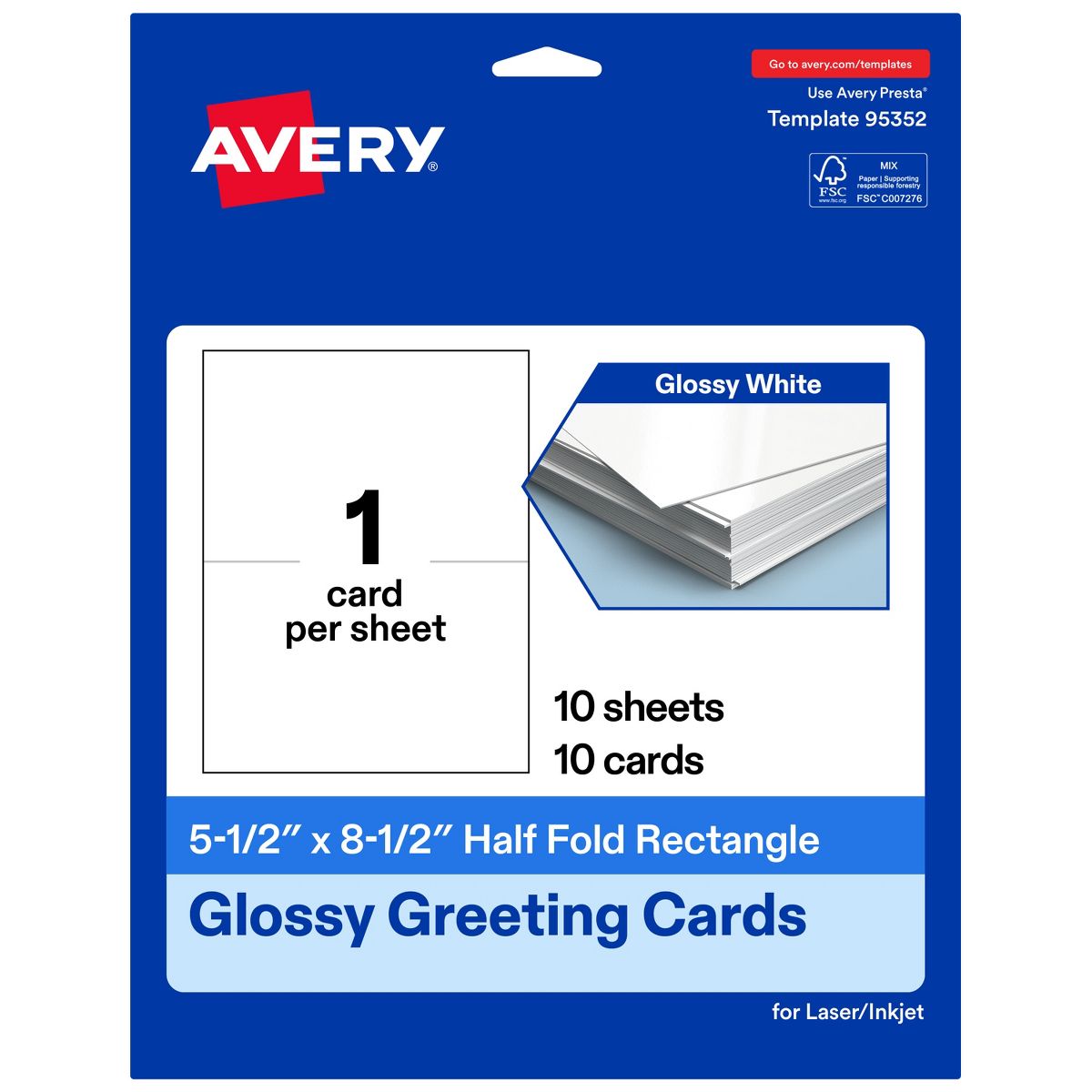 Avery Glossy White Greeting Cards, 5-1/2" x 8-1/2" Rectangle Half Fold