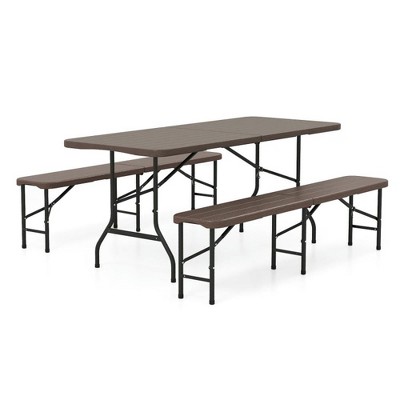 Resenkos Outdoor Bench Garden Bench, Outside Bench, 6 Feet Folding HDPE Bench with 1320 LBS Capacity and Handle Lock-Brown