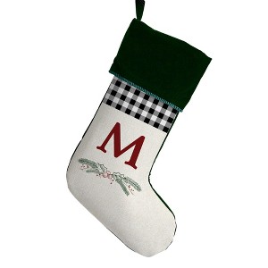 Personalization Mall Festive Foliage Initial Christmas Stocking, Green - 1 of 2