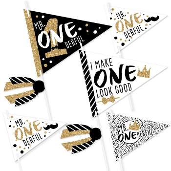 Big Dot of Happiness 1st Birthday Little Mr. Onederful - Triangle Boy First Birthday Party Photo Props - Pennant Flag Centerpieces - Set of 20