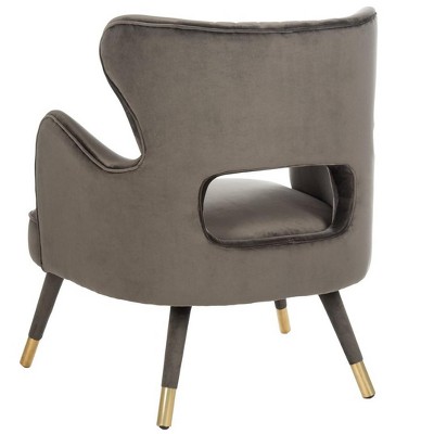 Shale Velvet & Gold-Capped Wood Transitional Accent Chair