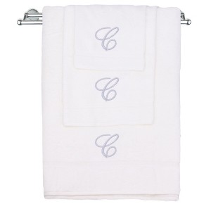BC BARE COTTON Monogrammed Towel Set, Personalized Gift, Set of 3 - White - Silver Script - 1 of 4