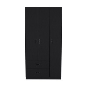 SEVOBAL Armoires 3 Door Armoire with Two Drawers Shelves and Hanging Rod for Bedroom Closet and Storage Solutions, Black, 35.4"*18.5"*70.8" - 1 of 4