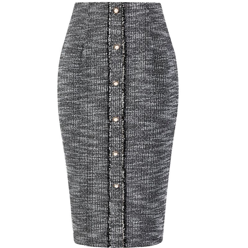 Hobemty Women's Tweed High Waist Button Decor Knee Length Pencil Skirts, 1 of 5