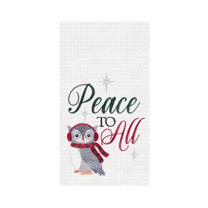 C&F Home 27" x 18" Christmas Holiday "Peace To All" Sentiment Featuring Gray Owl Cotton Embroidered Waffle Weave Kitchen DishTowel - 1 of 4
