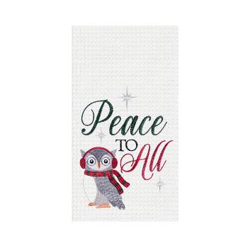 C&F Home 27" x 18" Christmas Holiday "Peace To All" Sentiment Featuring Gray Owl Cotton Embroidered Waffle Weave Kitchen DishTowel