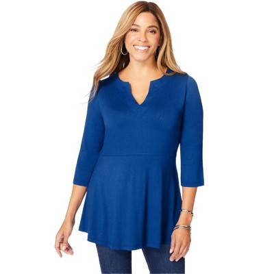 Jessica London Women's Plus Size Stretch Knit Henley Notch Babydoll Tunic