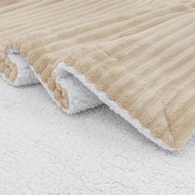 Cream Beige Reversible Sherpa Fleece Throw Blanket