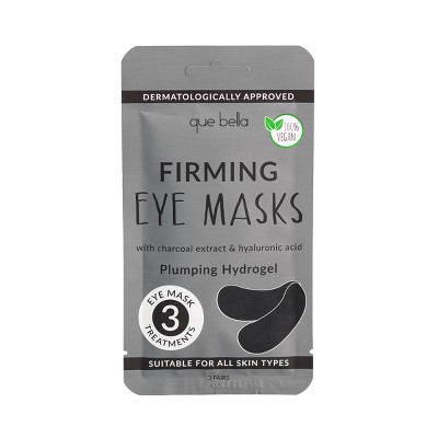 Que Bella Firming Charcoal Eye Masks - 3ct: Contains Vitamin E, Hyaluronic Acid, Vegan, Sensitive Skin
