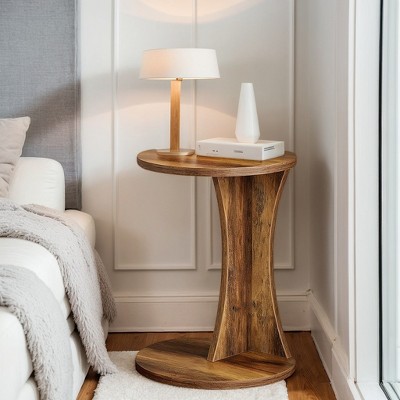 Hommoo C-Shaped 2-Tier End Table, Slide-Under Bedside Table with Storage