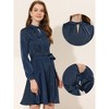 INSPIRE CHIC Women's Mock Neck Long Sleeve Satin Keyhole Tie Waist A-line Dress - 2 of 4
