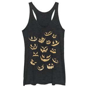 Women's Lost Gods Halloween Jack-o'-Lantern Faces Racerback Tank Top - 1 of 3