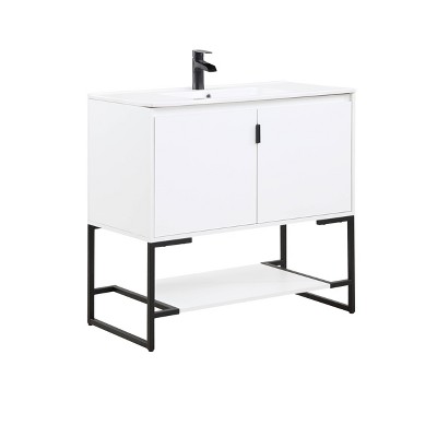 Scarsdale 36" White Freestanding Bathroom Vanity with Steel Legs