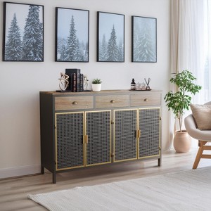 TIRAMISUBEST 48" Wide 4 Doors Modern Sideboard with 3 Top Drawers - Dark Gray Mobile File Cabinet - 1 of 4