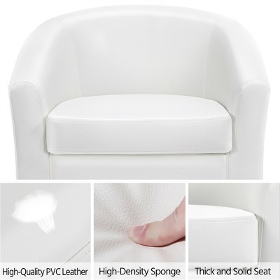 White Faux Leather Barrel Accent Chair with Manufactured Wood Frame