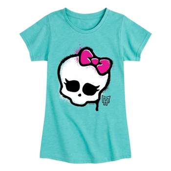 Girls' Monster High Skull Graffiti Logo Short Sleeve Graphic T-Shirt - Turquoise Blue