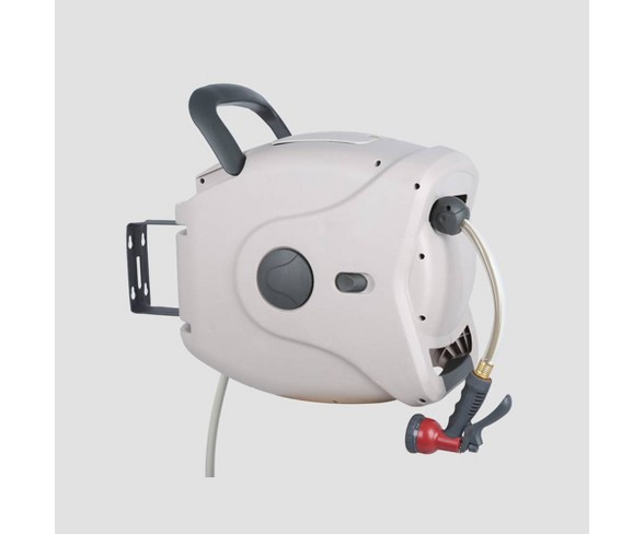 130' XW-40S Retractable Plastic Garden Hose Reel Gray - Sunneday