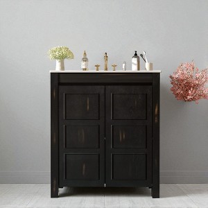 30 Inch Farmhouse Bathroom Vanity with Ceramic Sink, Olive Green Wood Cabinet with Adjustable Shelf,freestanding vanity - 1 of 4