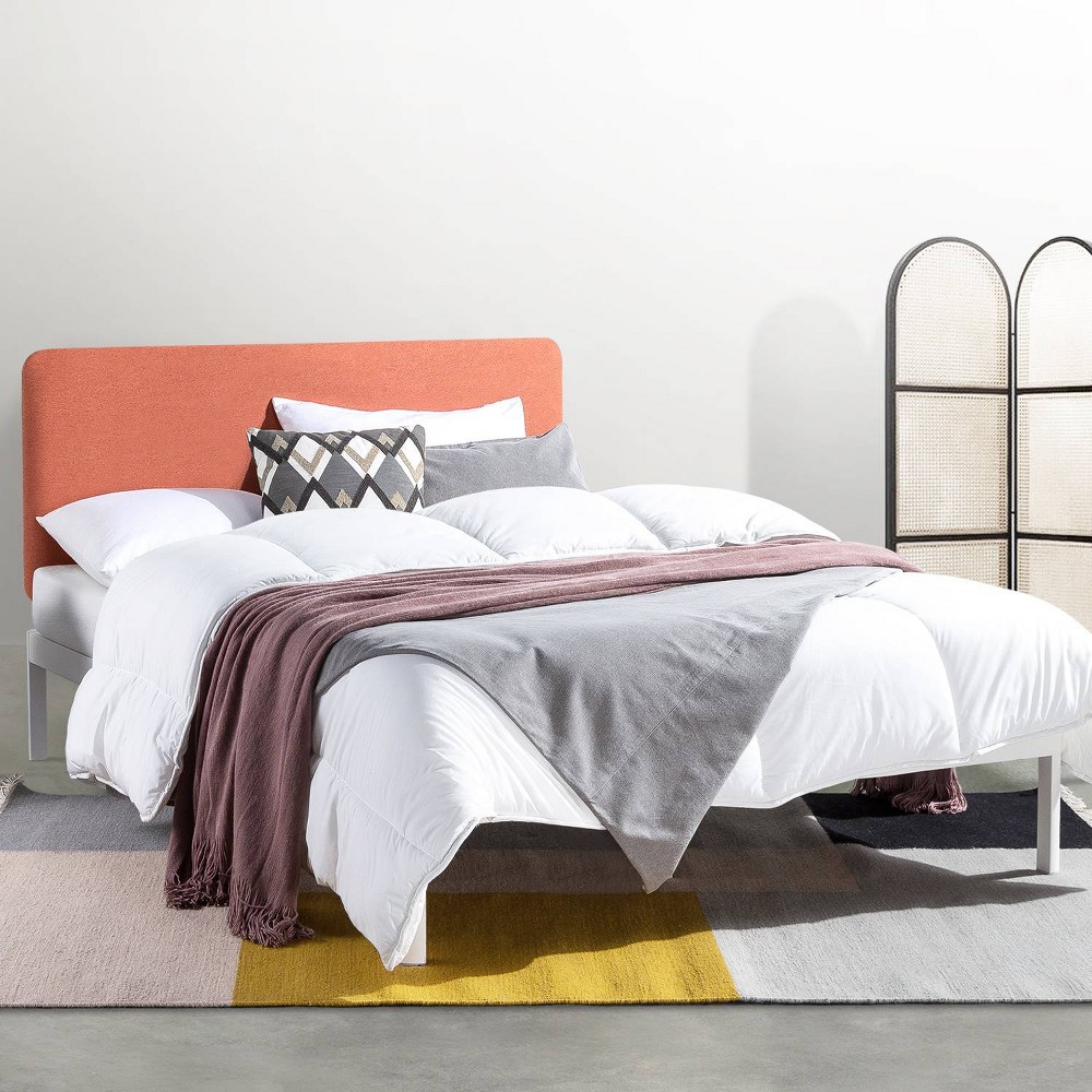 Photos - Bed Frame Full Kert Metal Platform Bed with Fabric Headboard Sunset Coral - Mellow