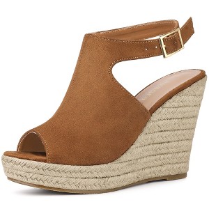 Allegra K Women's Slingback Peep Toe Espadrilles Platform Wedge Heels Sandals - 1 of 4