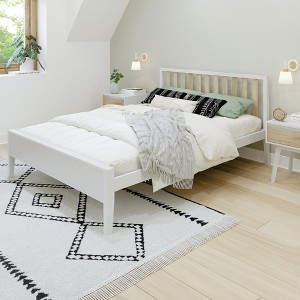 Max & Lily Scandinavian Solid Wood Queen Size Bed with Slatted Headboard - 1 of 4