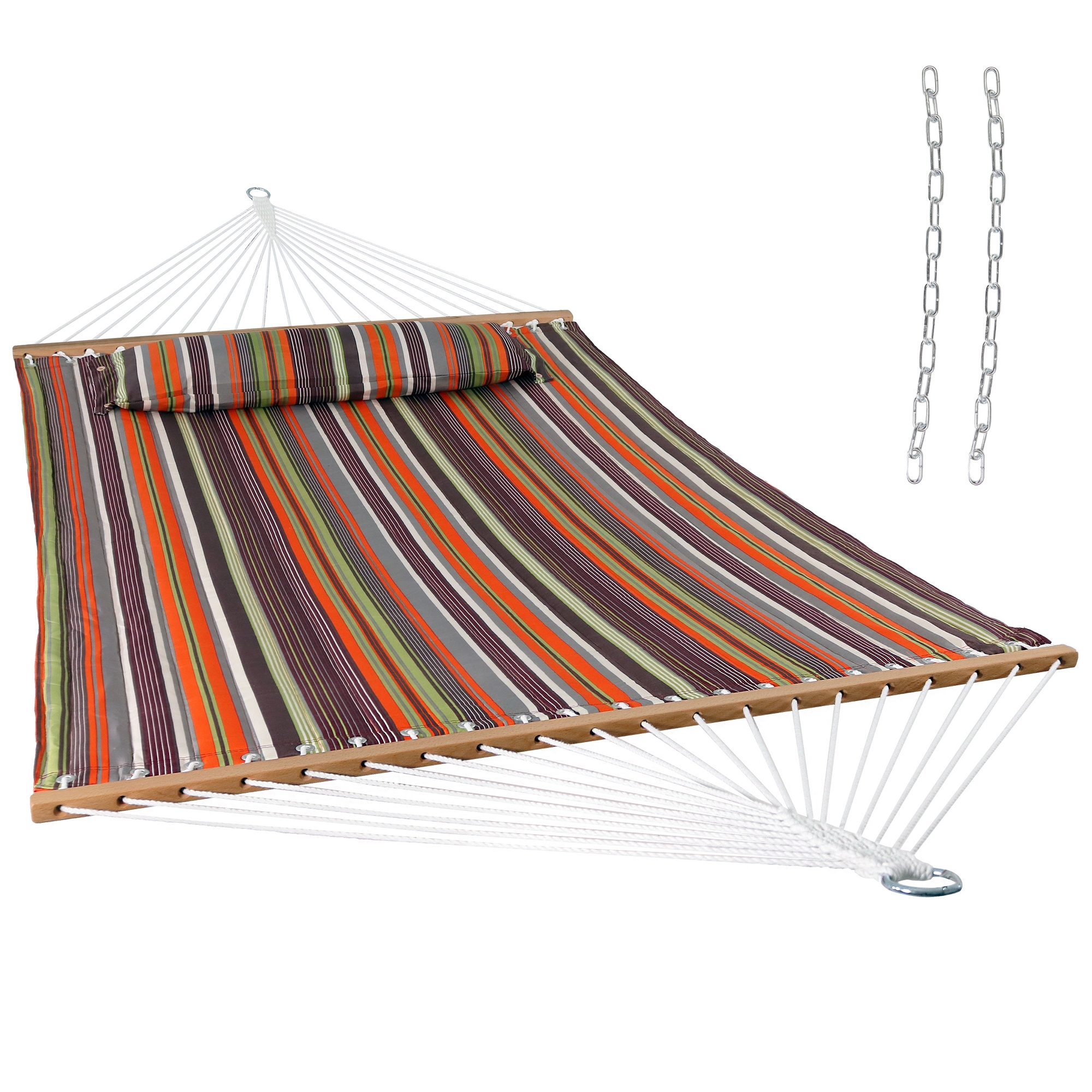 Sunnydaze Heavy-Duty Quilted Fabric Hammock Two-Person with Spreader Bars - 450 lb Weight Capacity - Canyon Sunset