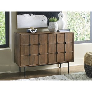 Signature Design by Ashley Juddins Accent Cabinet, Solid Mango Wood Storage Console with Carved Doors, Brown - 1 of 4